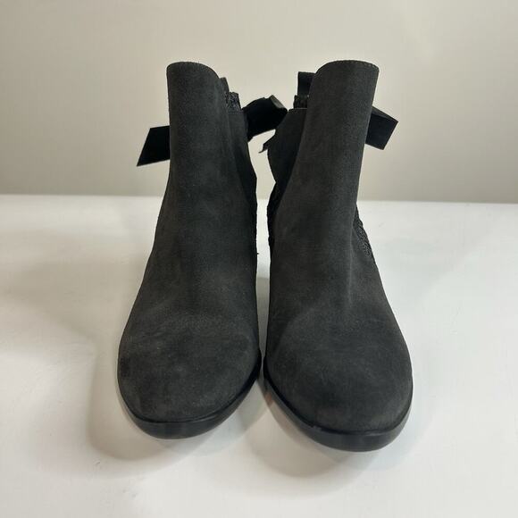 Sundance Suede Booties Womens 37 US 6.5 Lace Black Bow Ankle Boot - Picture 2 of 9
